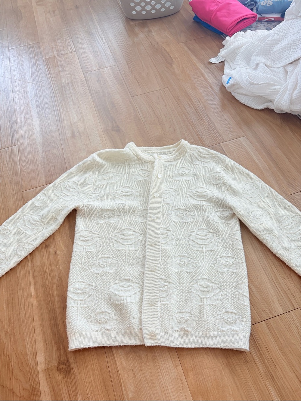Vintage Cream Textured Knit Cardigan Sweater